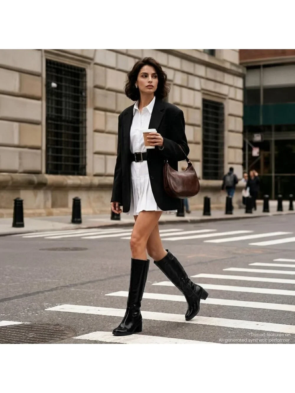 Women's Black Chunky Heel Round Toe Pu Suede Side Zipper Knee High Boots